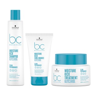 Kit Shampoo 250ml + Crema para Rulos 150ml + Tratamiento 200ml Moisture Kick Bonacure Schwarzkopf