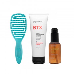 Kit Tratamiento BTX x220g + Sérum Maroc Oil x50ml Primont + Cepillo Antiestático Maya Dompel